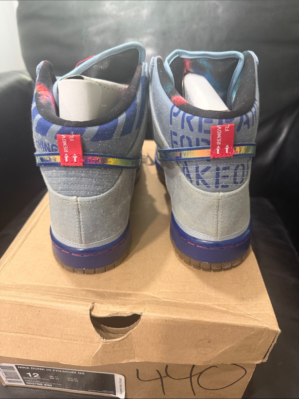 Nike Men’s Light Blue and Blue Dunk High Premium Sneakers - Picture 4 of 4